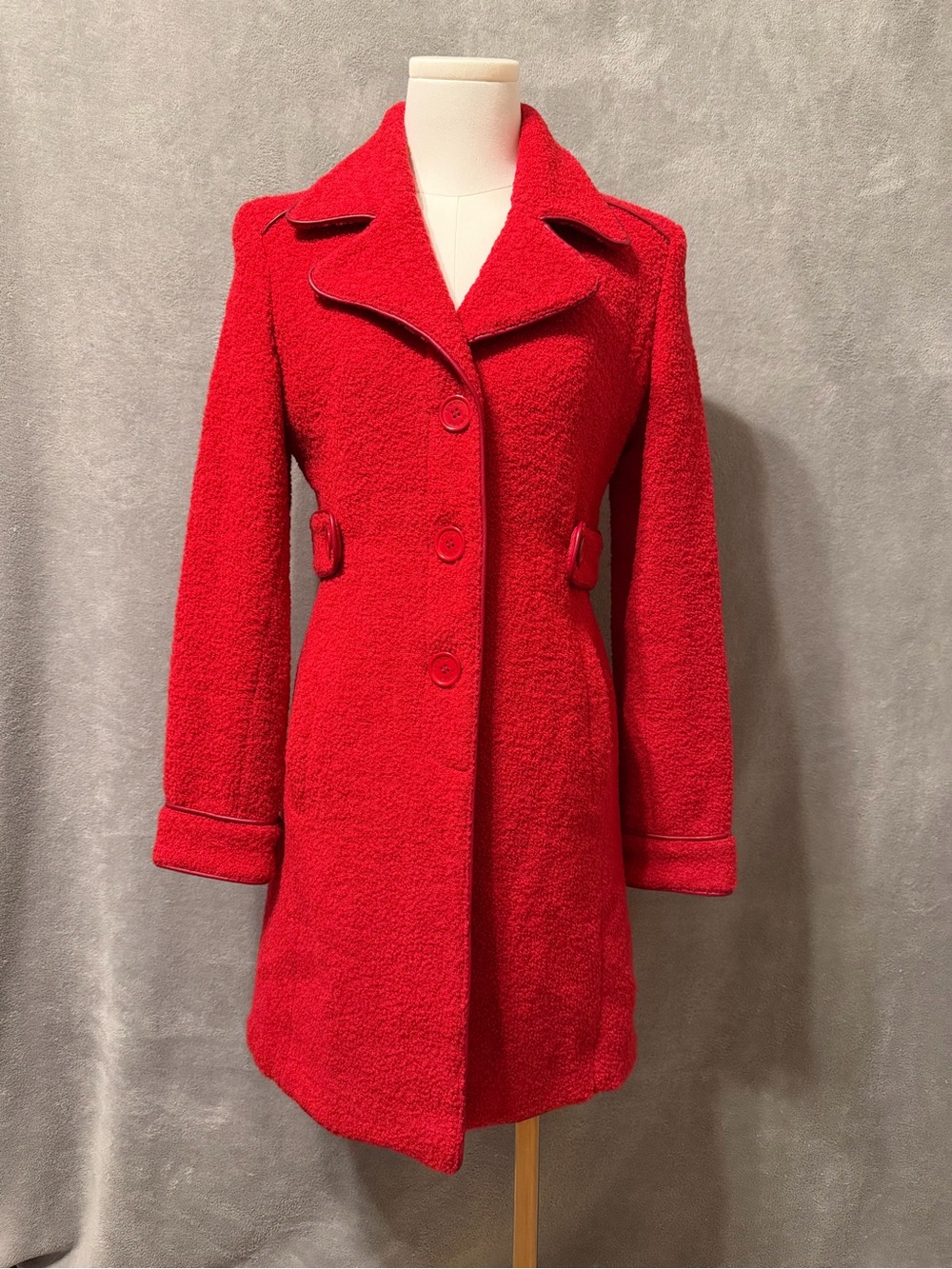 bebe Y2K era Red Wool-Blend Single-Breasted Pea Coat Front Buttons Pockets Sz XS